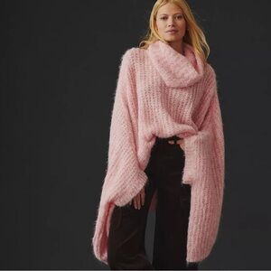 ANTHROPOLOGIE funnel neck poncho sweater. Pink. NWOT. OS